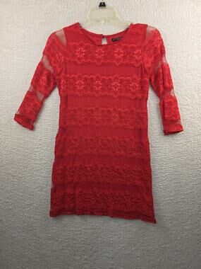 My Michelle Girls Red Lace Three-Quarter Sleeve Dress Size 14